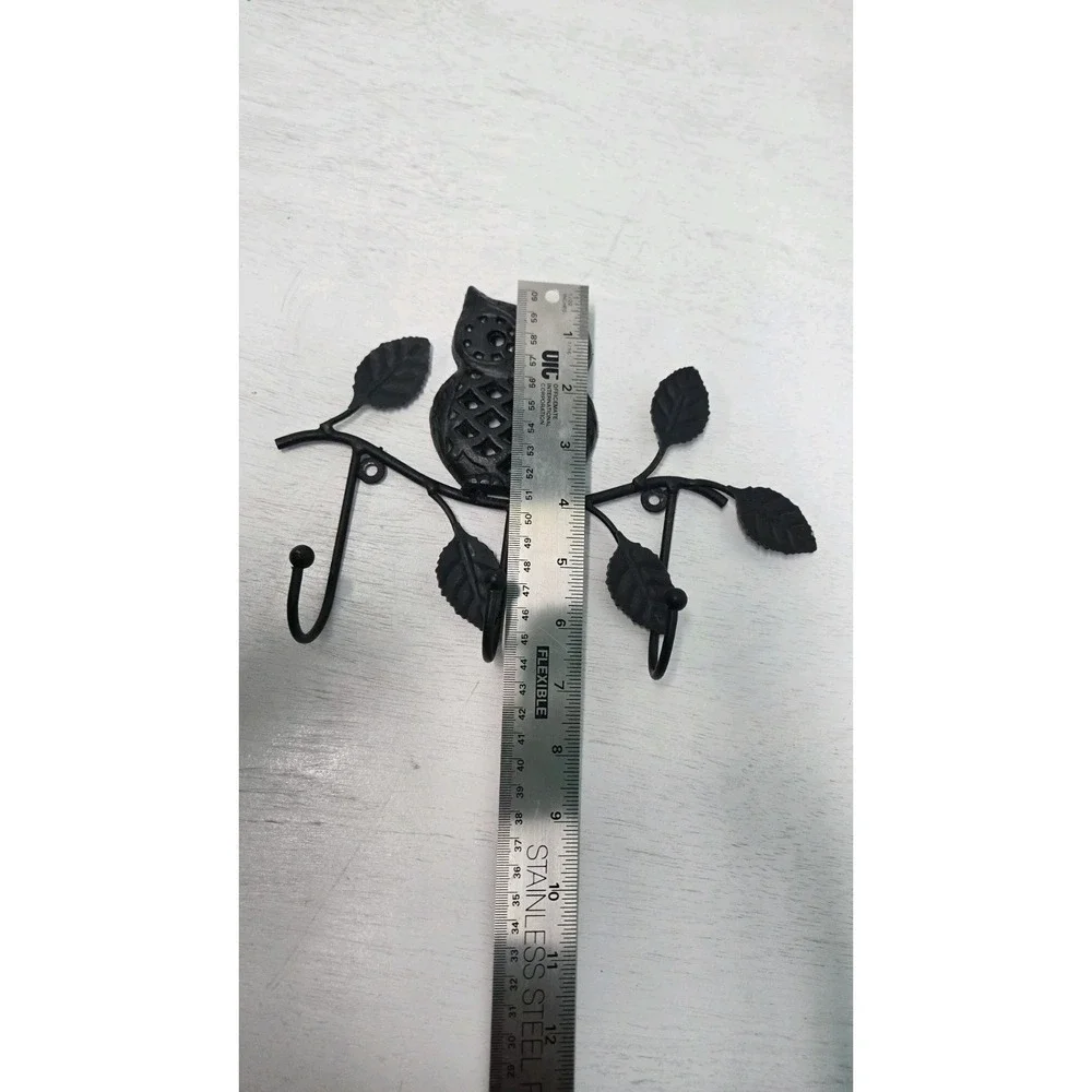 Metal Owl Wall Hook with 3 Hangers Wrought Iron Owl on Branch with Leaves